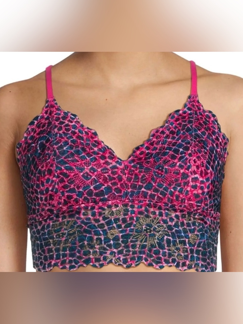 No Boundaries Longline Floral Lace Bralette pink/blue animal print NWT